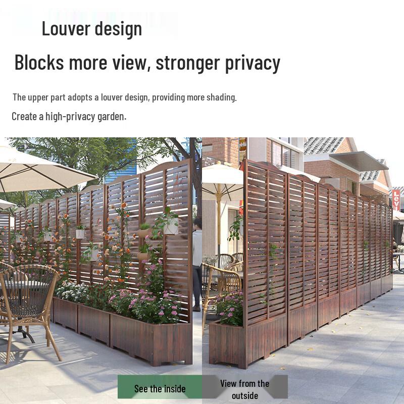 JINGGENG Outdoor Wood Privacy Screen with Planter & Trellis