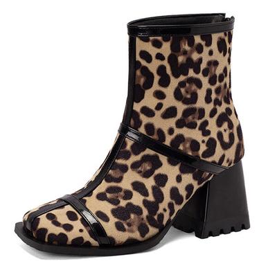 Μόδα Λεοπάρ Μποτάκια Γυναικεία Χειμερινά Σουέτ Χοντρό Τακούνι Μποτάκια Αστραγάλου Προσαρμοσμένο Φερμουάρ Πίσω botas de mujer Μεγάλο Μέγεθος 34-43 WSH4731