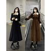 Spring new retro cold wind medium and long waist fungus edge long sleeve dress women's skirt #