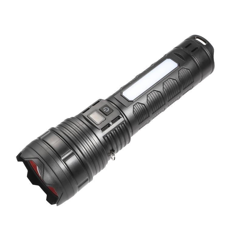 Strong Flashlight USB Type-C Rechargeable Outdoor Lighting Side Light Battery Display Large Capacity ABS Burst Flash Zoom