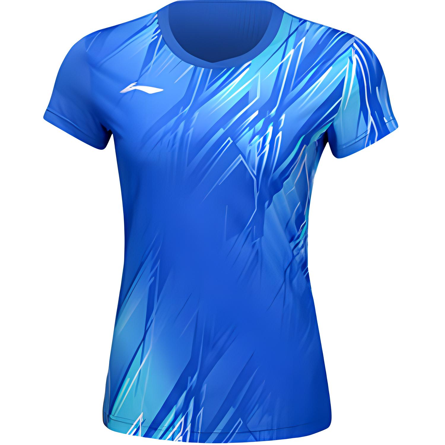 

Футболка для бадминтона Li Ning Badminton Series с V-образным вырезом и принтом, удобная, дышащая, универсальная, с коротким рукавом, женские топы, кристально-голубой AAYU150-4 XL