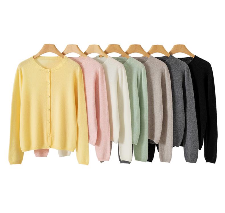 Lekasha Women's 100% Pure Cashmere Round Neck Seamless Knit Cardigan