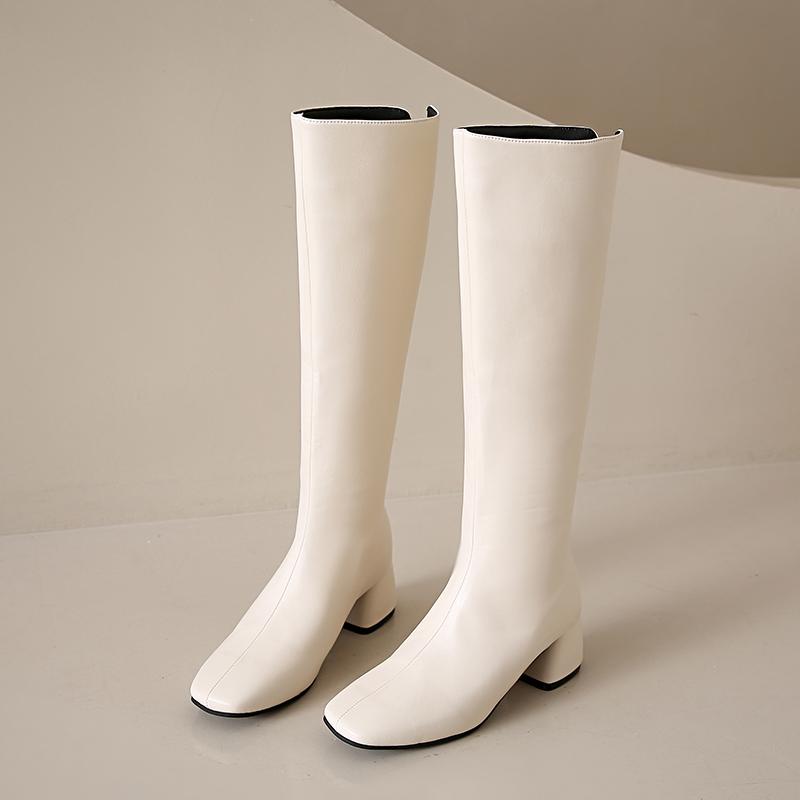 

Уличный стиль квадратный каблук женские сапоги до колена осень зима мягкая кожа женские тонкие лаконичные длинные Botas De Mujer 35