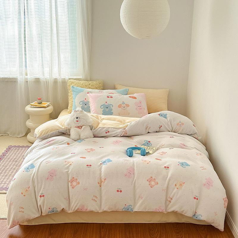 Thickened Milk Fleece Large Version Digital Printing Four-Piece Set, Fleece Thermal Sheets, Quilt Covers, Bedding