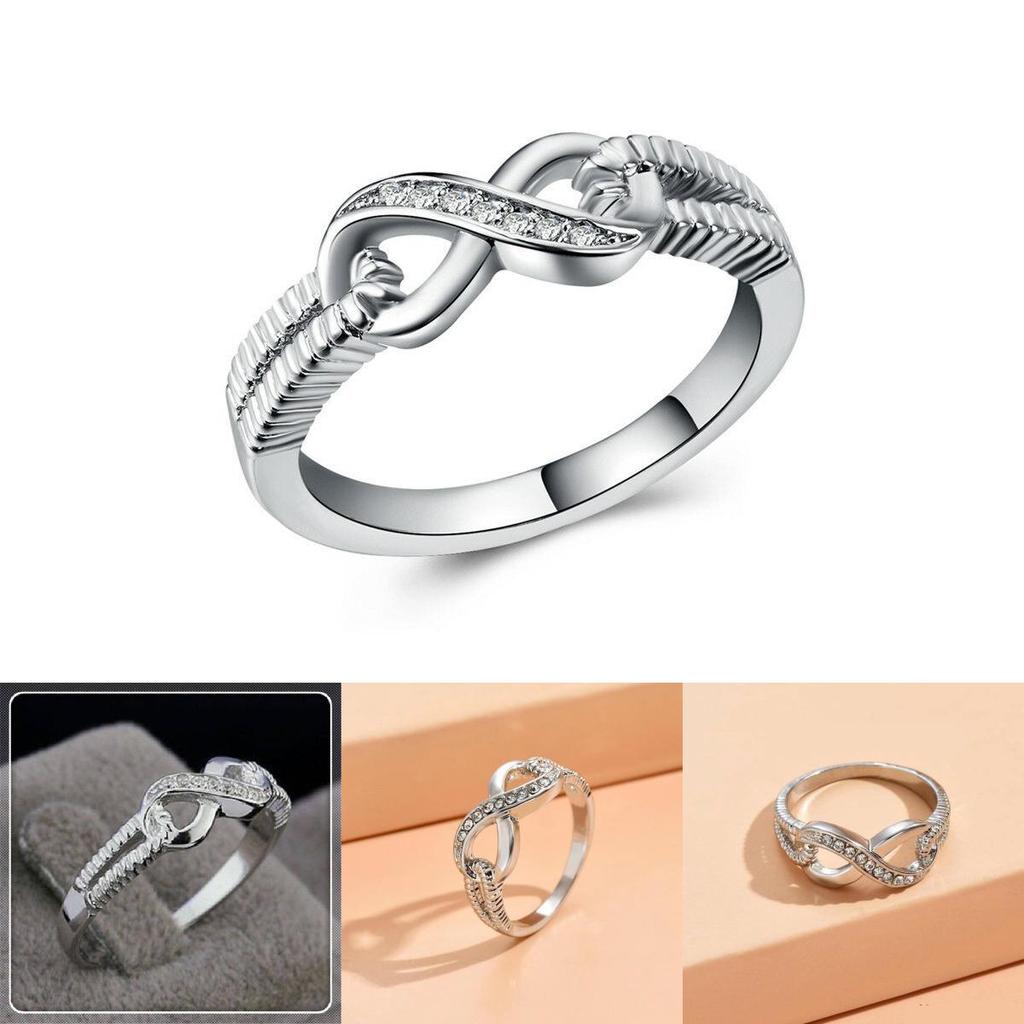 Elegant Silver Alloy Infinity Ring With Sparkling For Trendy Fashion Lovers