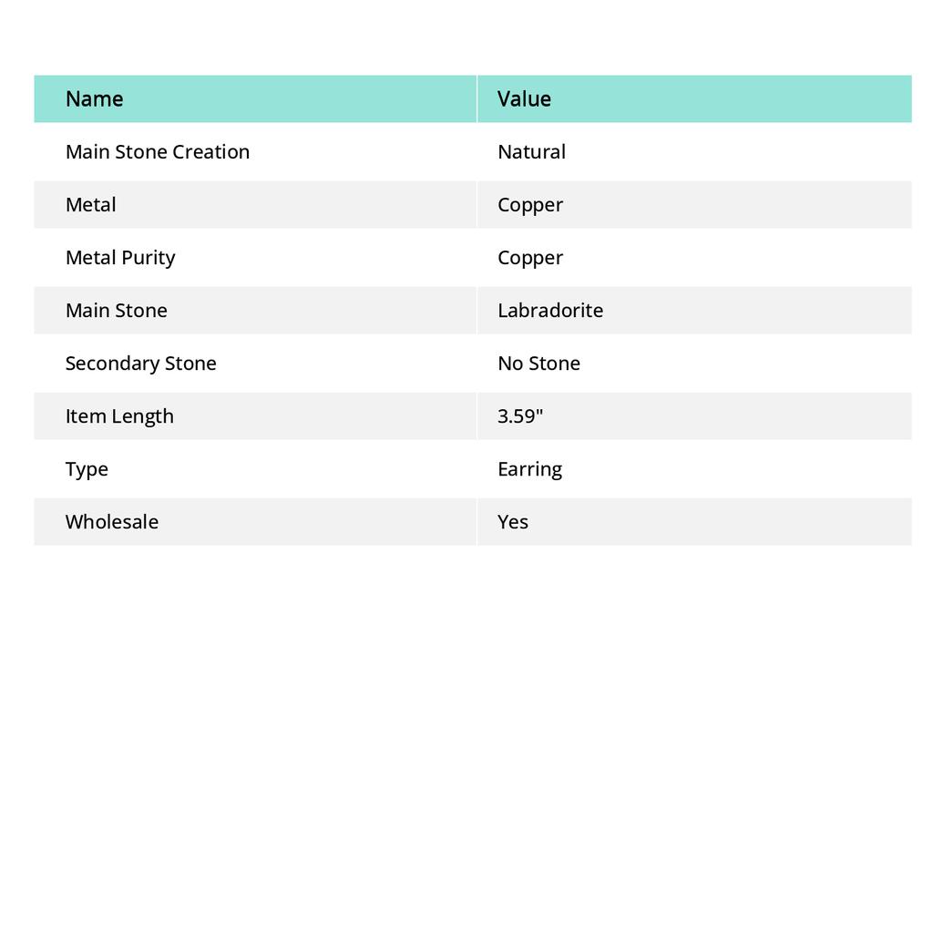 Natural Labradorite Gemstone Copper Wire Wrap Jewelry Earring 3.59" P5b81