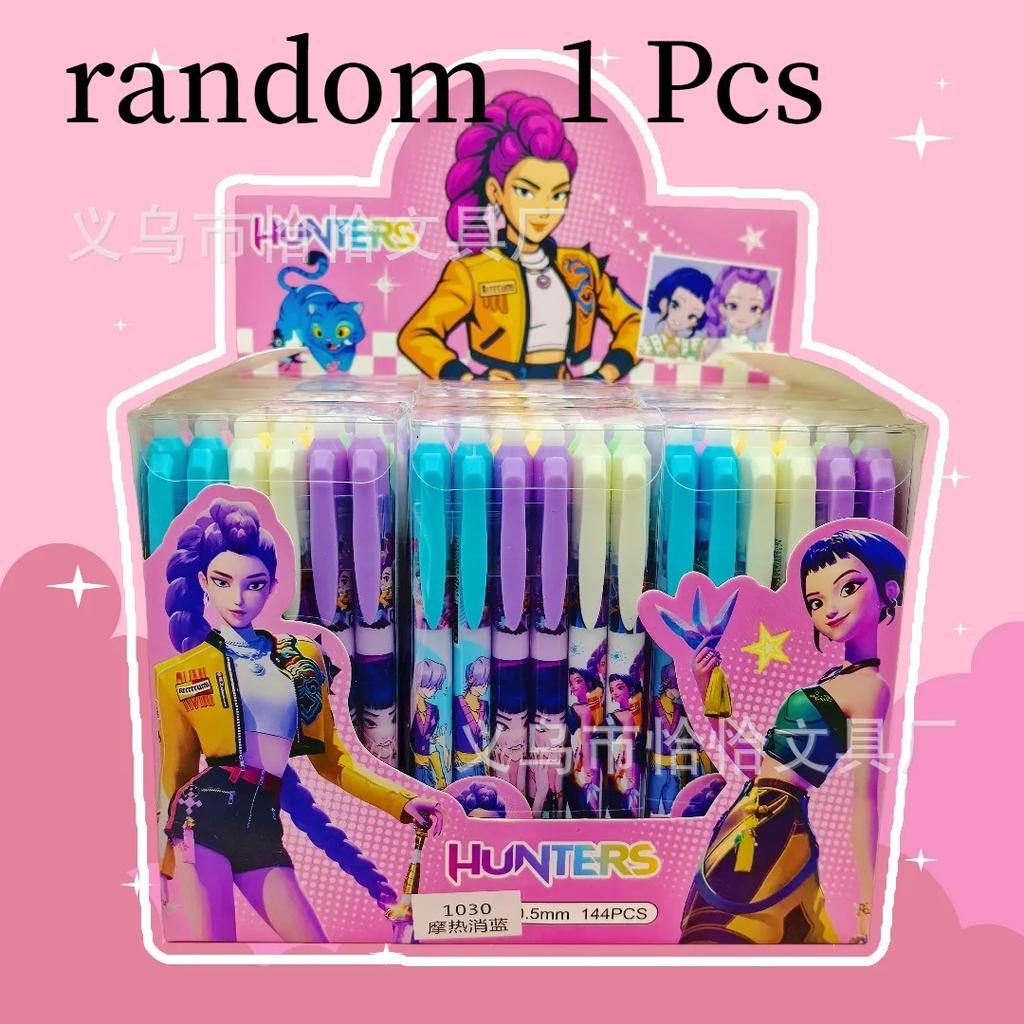 Kpop Demon Hunters Erasable Gel Pen 0.5mm Black Ink Retractable Refillable Friction Pen for School Office Supplies Stationery