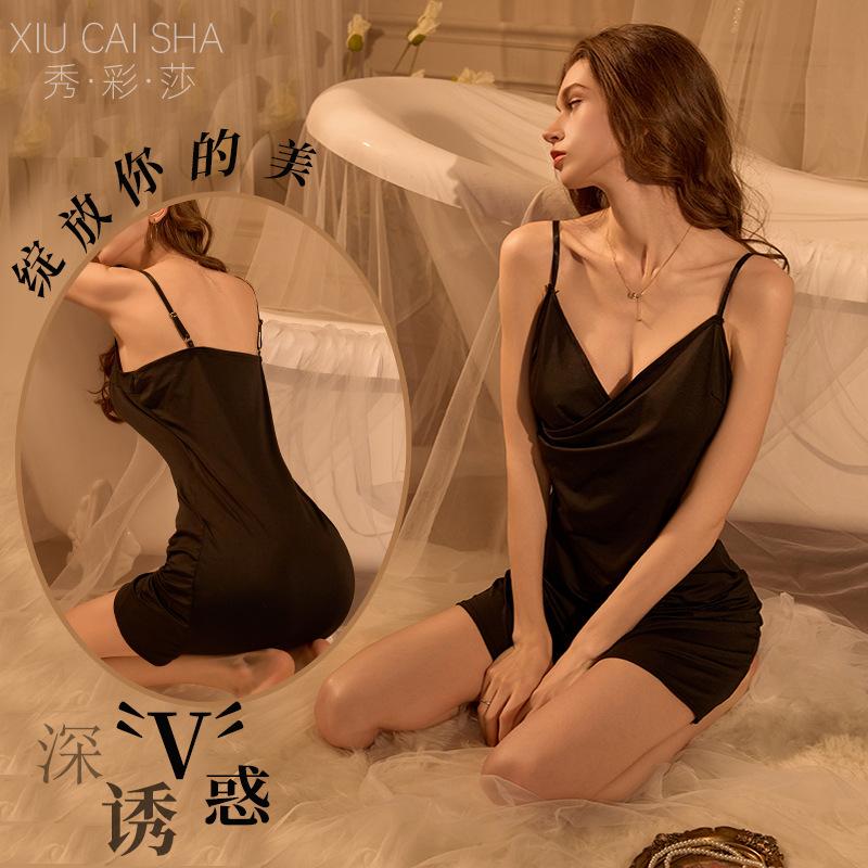 Sex underwear nightclub new v-neck low-cut cross-fit hip-wrapped sexy dress passion robe pure desire style