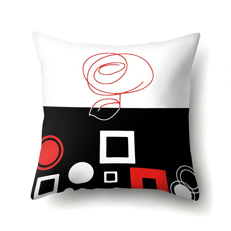 Polyester Pillow Case Car Black and Red Geometric Circle Lines Decorative Home Print Pillow Bedside Cushion Cover