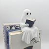 Halloween Ghost Figurine, Ghost Reading Statue Resin Sitting Ghosts Figurine