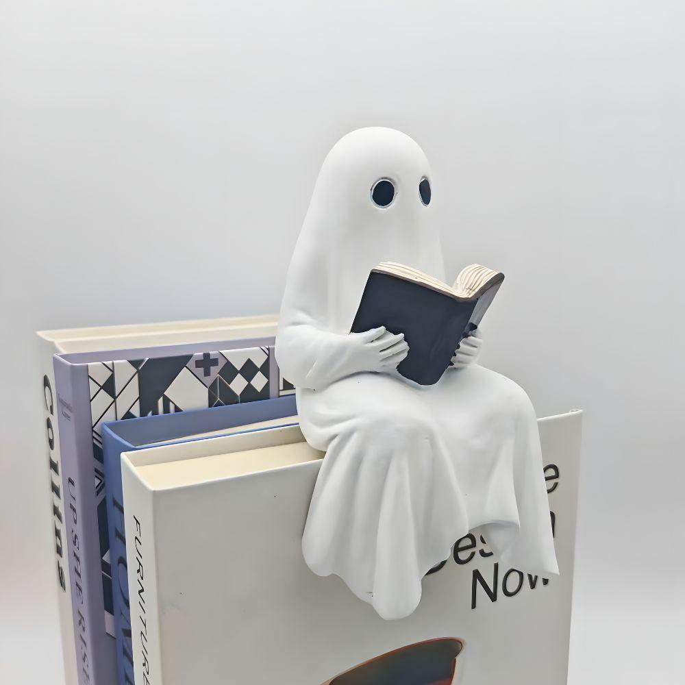 Halloween Ghost Figurine, Ghost Reading Statue Resin Sitting Ghosts Figurine