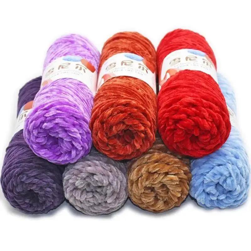 100g/Rulle Sammetgarn Polyesterblandad Bomull Chenillegarn Virkgarn Mjukt Garn Tråd Tjock Halsduk DIY Handstickad