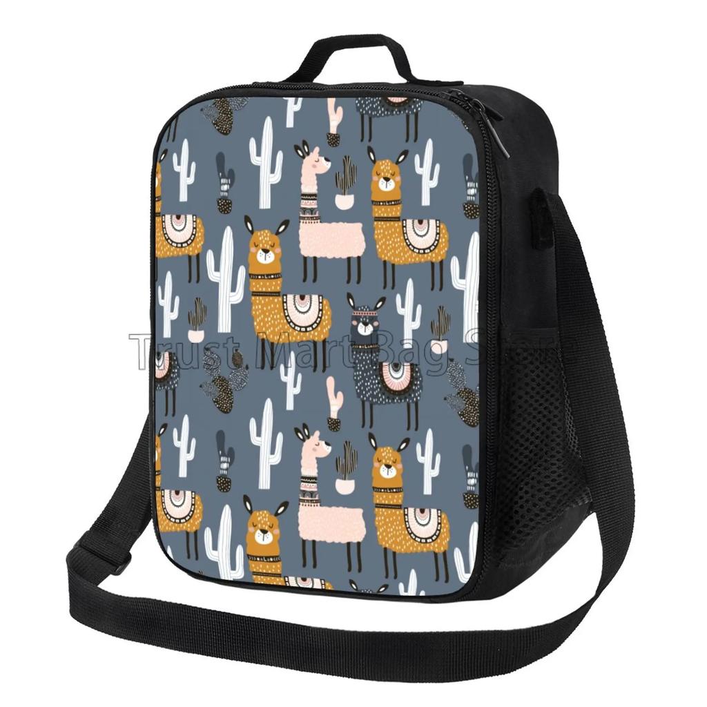 Cute Alpaca Animal Insulated Lunch Bag for School Work Office Picnic Llama Cactus Tote Lunch Box Containers with Shoulder Strap