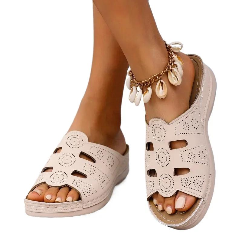 2025 Hot Sale Women's Shoes Peep Toe Women's Slippers Fashion Plus Size Casual Slippers Women Summer Round Toe Wedge Slippers