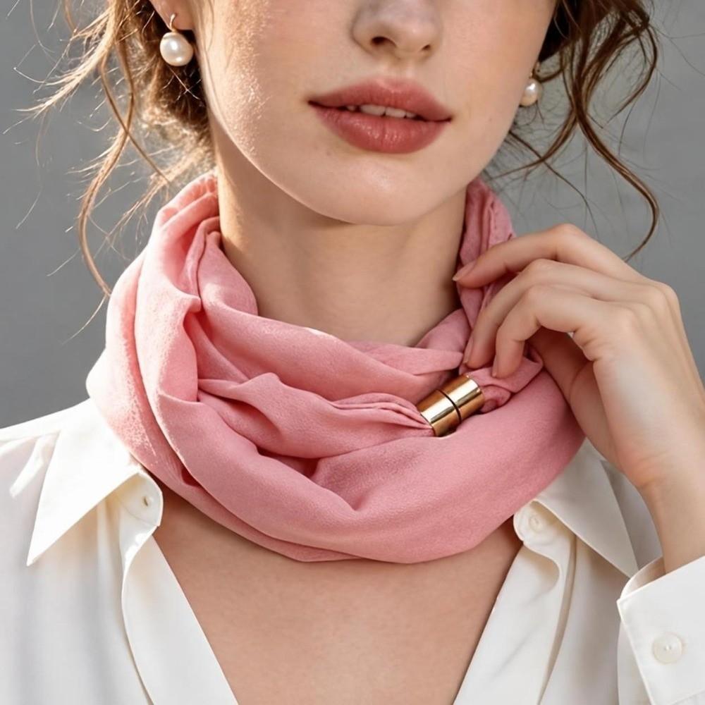 Magnet Clasp Neck Scarf French Style Silk Scarf Elegant Magnetic Buckle Scarf Spring