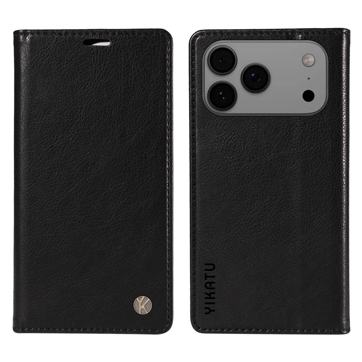 For iPhone 17 Pro Max Wallet Case YIKATU YK-006 Magnetic Closure Leather Phone Cover Litchi Texture A