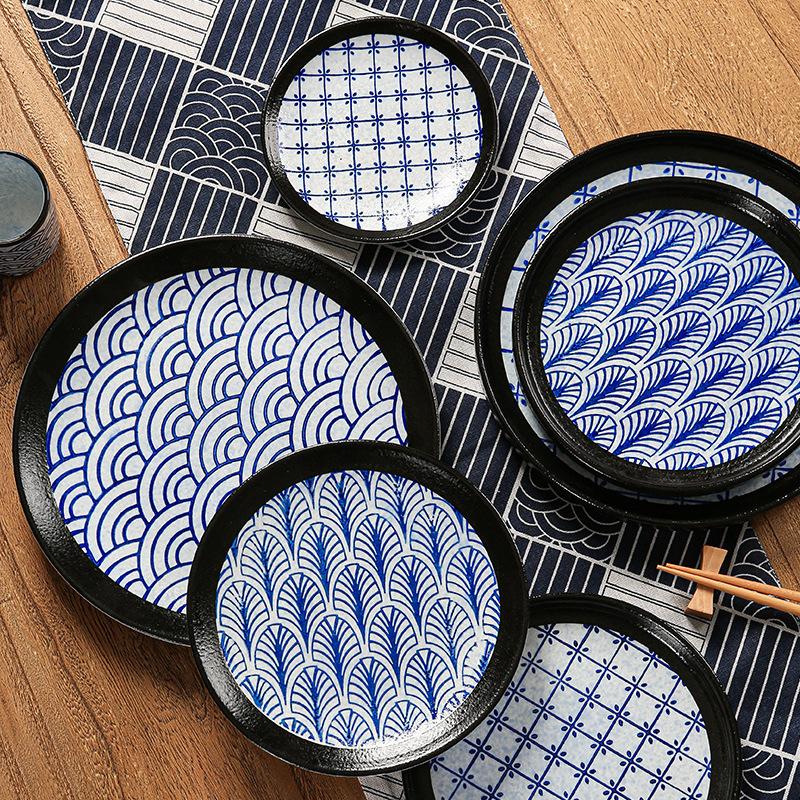 Japanese Classic Blue Pattern Tableware Hotel Style Western Food Plate Deep Plate Household High Value Shallow Plate Ceramic Disc