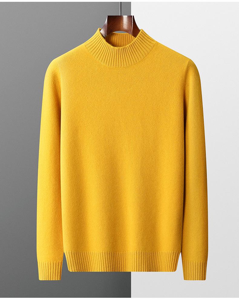 100% Pure Wool Men's Thick Half-High Collar Sweater, Business Fashion Knit Plus Size Sweater.