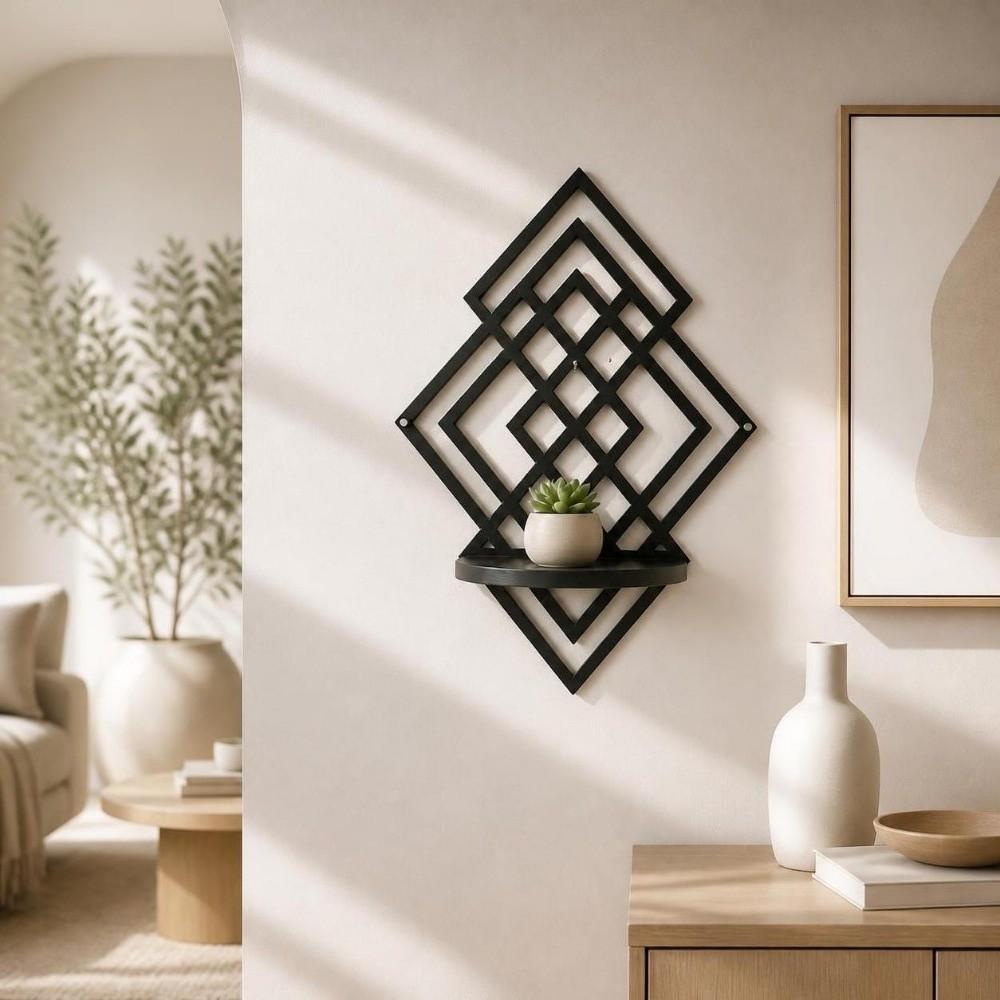 Hollow Out Wall Mounted Decorative Shelf Geometric Wall Decor Wall Storage Rack  Living Room Decor