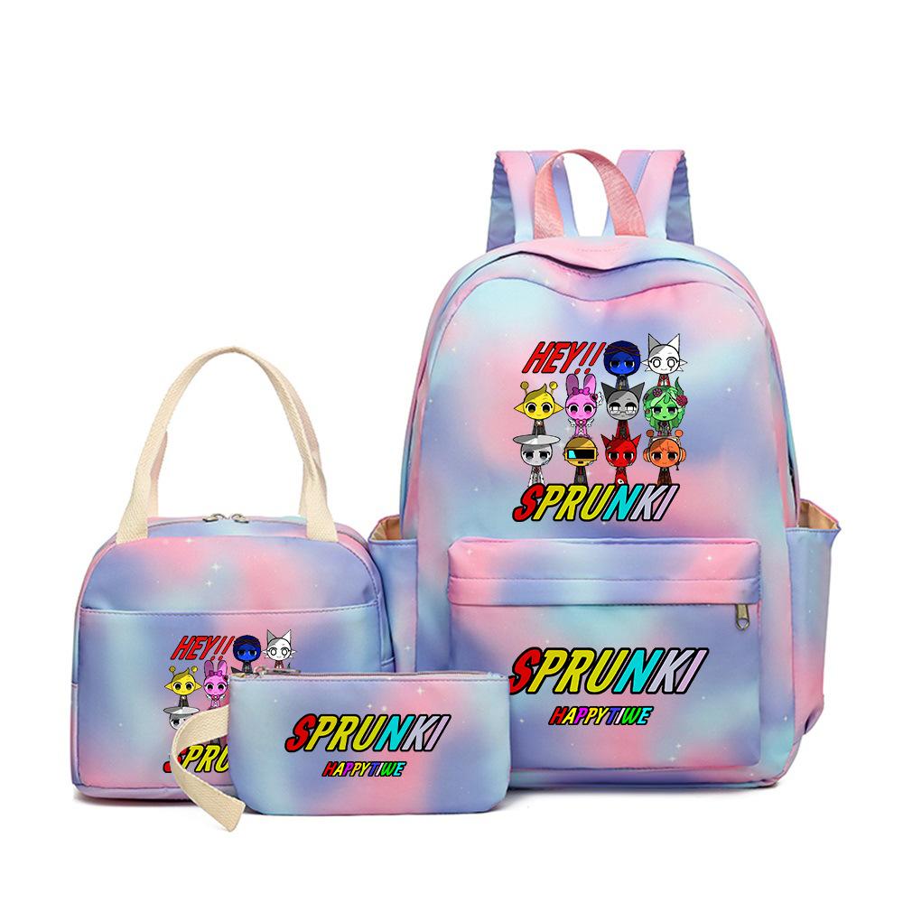 Rhythm box teen schoolbag sprunki cartoon print backpack pencil bag three-piece children's schoolbag 4