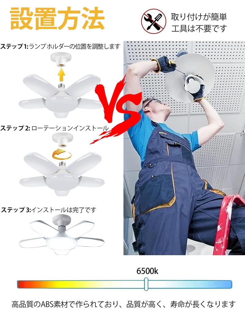 Zwei 100W LED Garagenleuchten, Deckenleuchten, Pendelleuchten und Arbeitsleuchten mit 6 Glühbirnen, Tageslichtweiß (6500K), Einfache Installation, Keine Installation