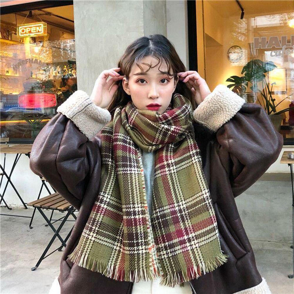 

Female Lattice Plaid Male Women Winter Scarves Korean Long Shawls Grid Wraps Knitted Shawls чорний