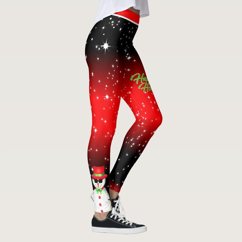 Fashion Christmas Print Fitness Sports Hip Lifting High Waist Bottom Pants Women Yoga Pants