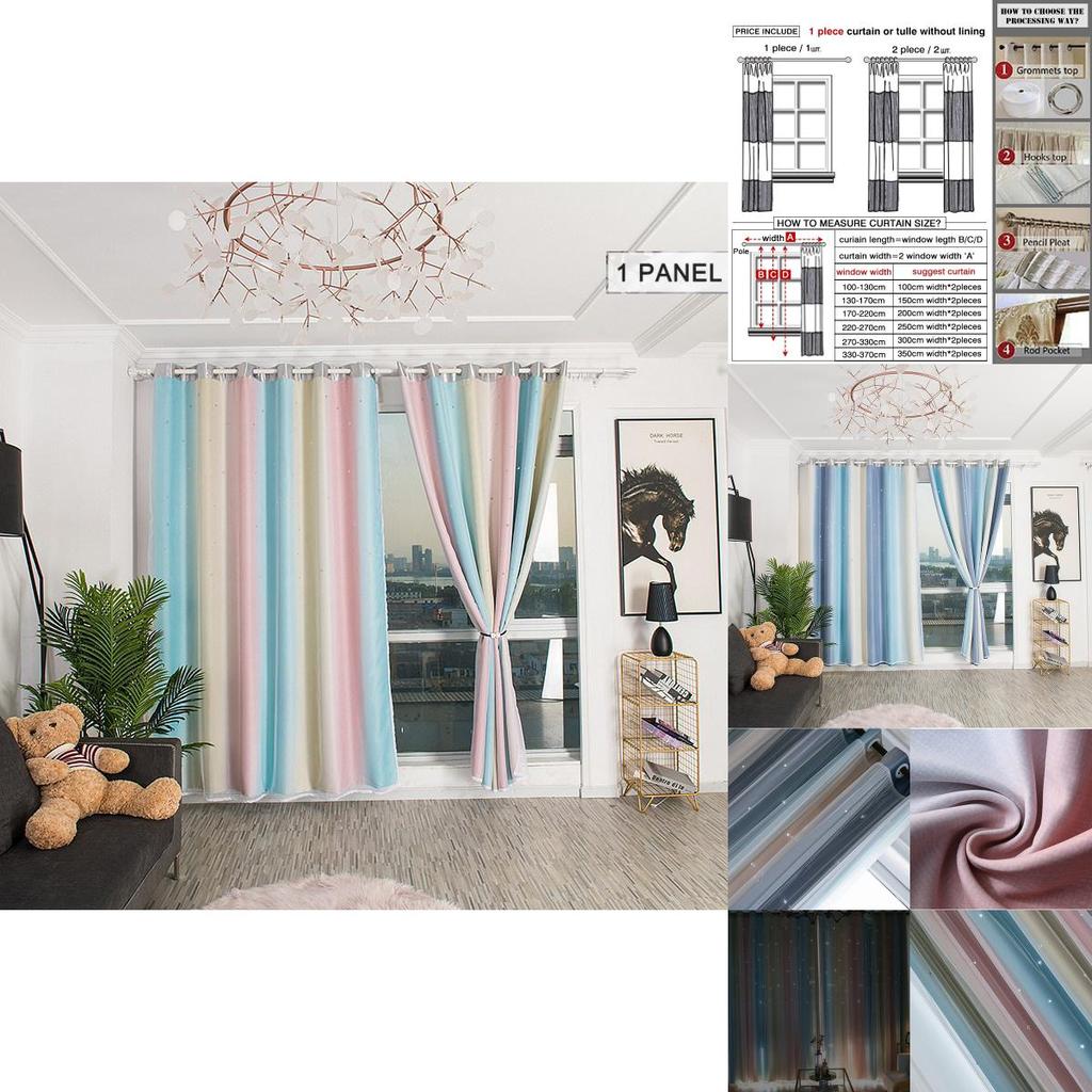 Stylish Blackout And Tulle Drapes With Hollowed Out Star Design For Living Room Decor