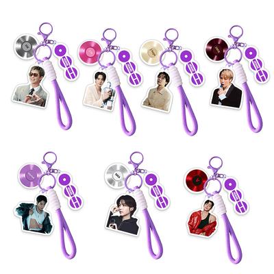Porte-clés Acrylique Photo de Membre avec Lanière Tressée Violette, Porte-clés Charme Disque Vinyle Bangtan Boys, Accessoire de Sac pour Fans Kpop ARMY