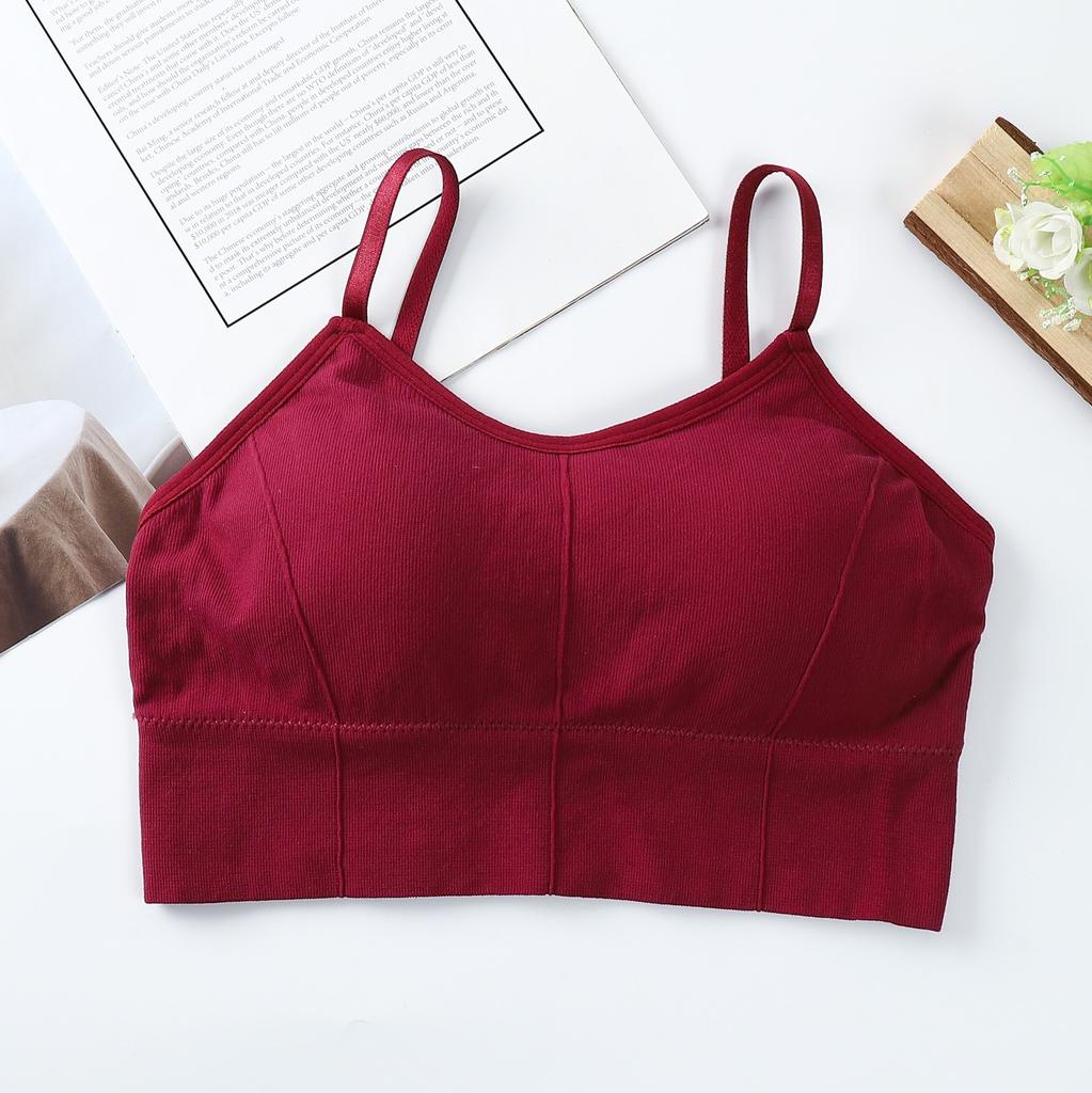 Women's Ribbed V-Neck Cami Top, Seamless U-Back Bralette with Built-in Bra