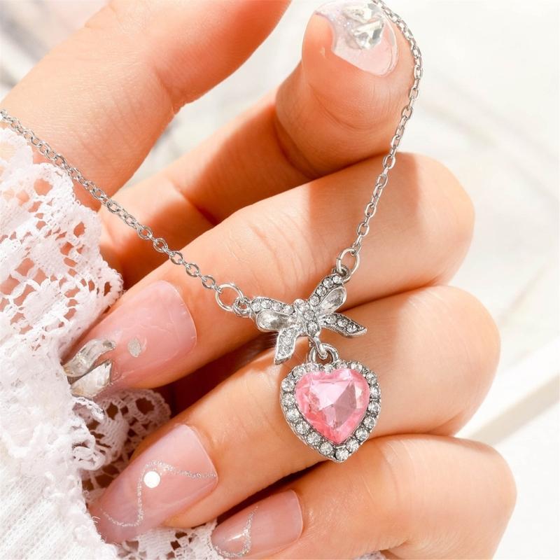 2pcs/set Zircon Heart Pendant Necklace Crystal Angel Wing Collarbone Chain for Women Girl Aesthetic Jewelry Long Chain