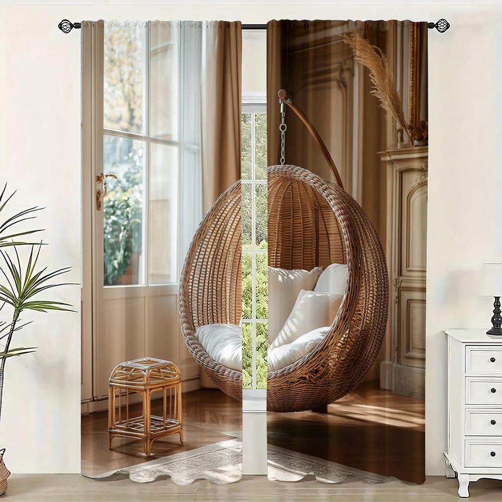 2pc,  Window Drapes Basket 100% Polyester,Without Electricity Wall Decor for Indoor Use
