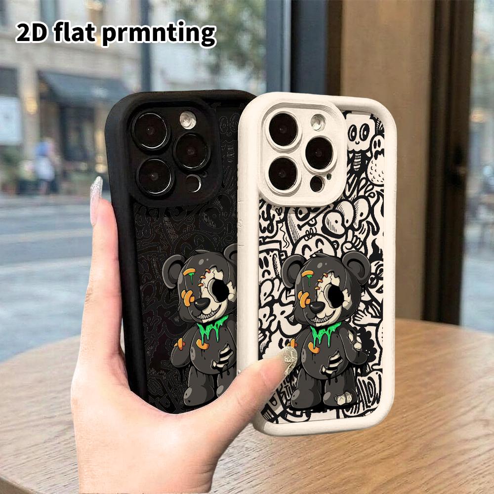Phone Case: 2D Flat Design Suitable for iPhone 18 17 16 15 14 13 Pro Tiered Protective Case, Zombie Teddy Bear, Christmas and Halloween Gift