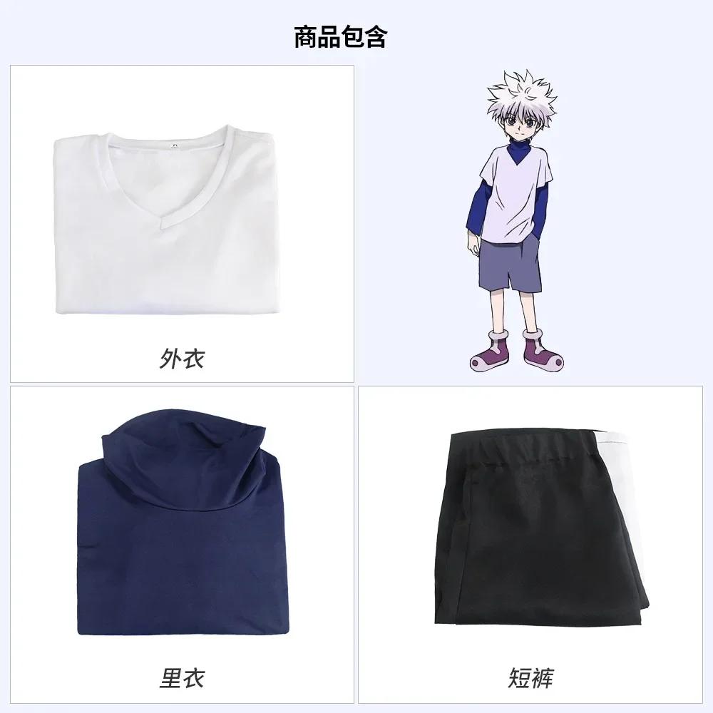 Hunter X Hunter Killua Zoldyck Cosplay Costume Number 99 Badge Halloween Christmas Party Cosplay Suit Shirt Short White Wig
