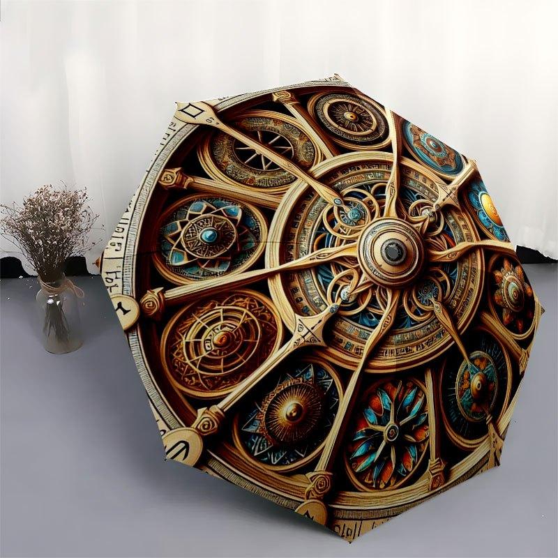 Steampunk-Kompass: Antikes Messing-Navigationswerkzeug mit kompliziertem ZahnraddesignRegenschirm mit süßem Design, tragbarer 3-fach kompakter Regenschirm für mich