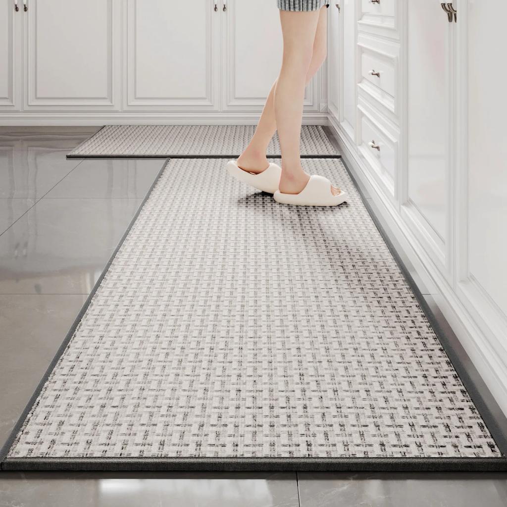 Anti-Slip Kitchen Runner Rug | Oil-Proof Mat | Heavy-Duty 1200D Woven Carpet | Modern Linear Design Floor Pad for Sink/Entryway