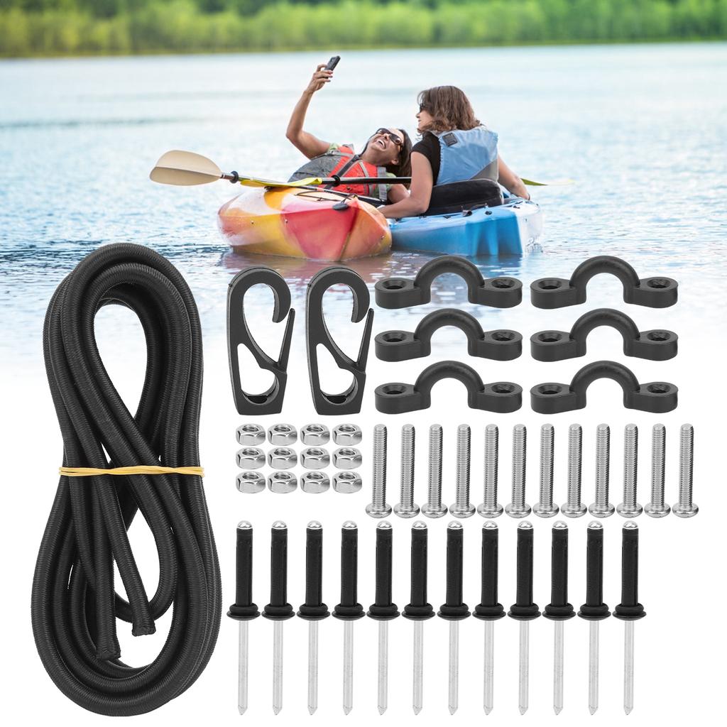 Kayak Canoe Elastic Rope with Hook Fixed C Shape Buckle Outdoor Fishing Boating Strap Kit