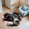 Runder Teppich mit Muster von Border Collie und frischen Blumen, Teppich für Wohnzimmer, Schlafzimmer, Spielzimmer, rutschfeste Fußmatte, Feiertagsgeschenke und Geburtstagsgeschenke.