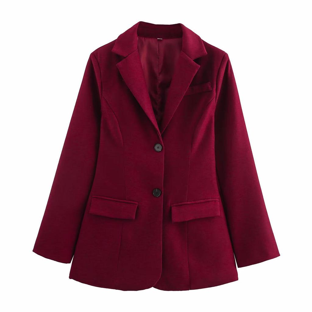 2025 Spring Women's European & American V-Neck Two-Button Slim Suit Jacket