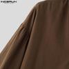 INCERUN Vintage Oversized Men Stand V Neck 3/4 Sleeve Casual Loose T-shirts