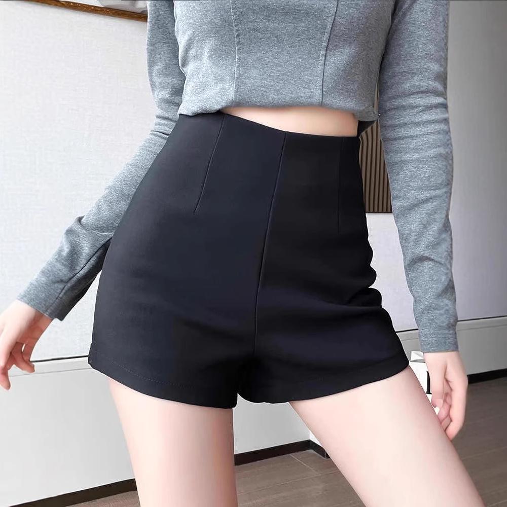 Women's Black High-Waisted Slimming Autumn Sports Shorts