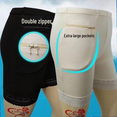 Plus Size Safety Shorts with Double Zipper & Large Pockets – Anti-Exposure Lace Leggings