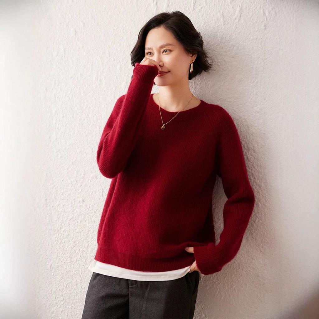 Women's Slimming Round Neck Long Sleeve Cashmere Knit Sweater