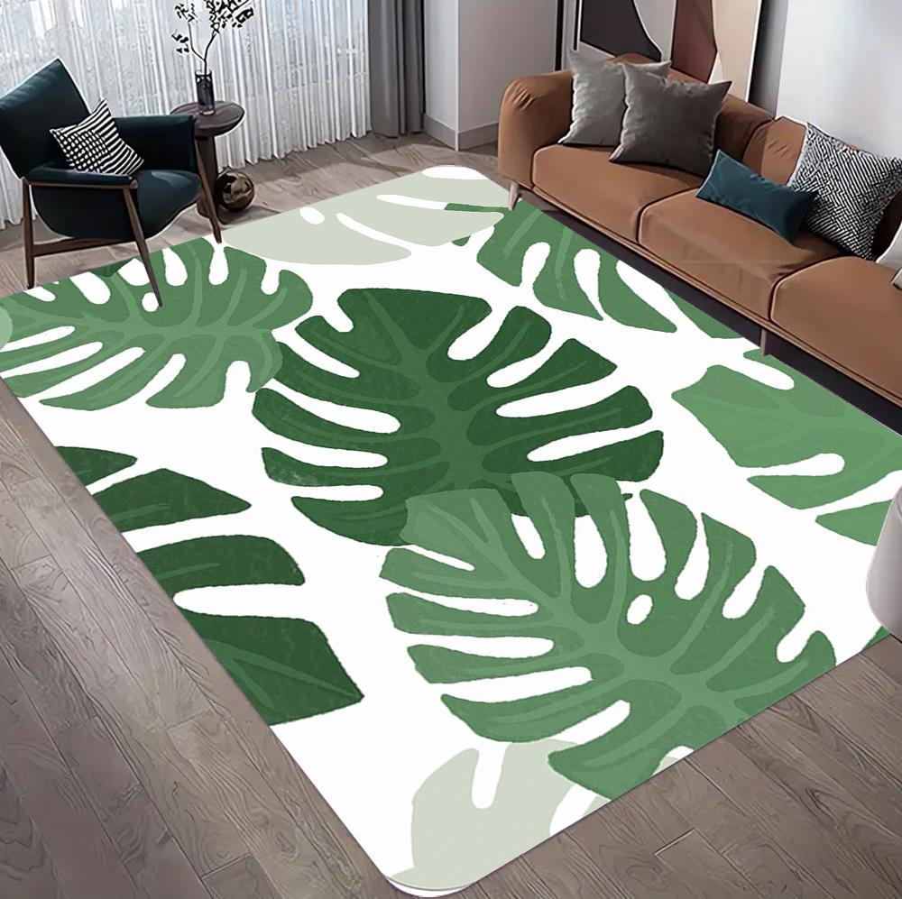 Monstera Leaf Pattern Rug Modern Botanical Design Home Decor Carpet Soft Non-Slip Floor Mat for Living Room Bedroom Hallway