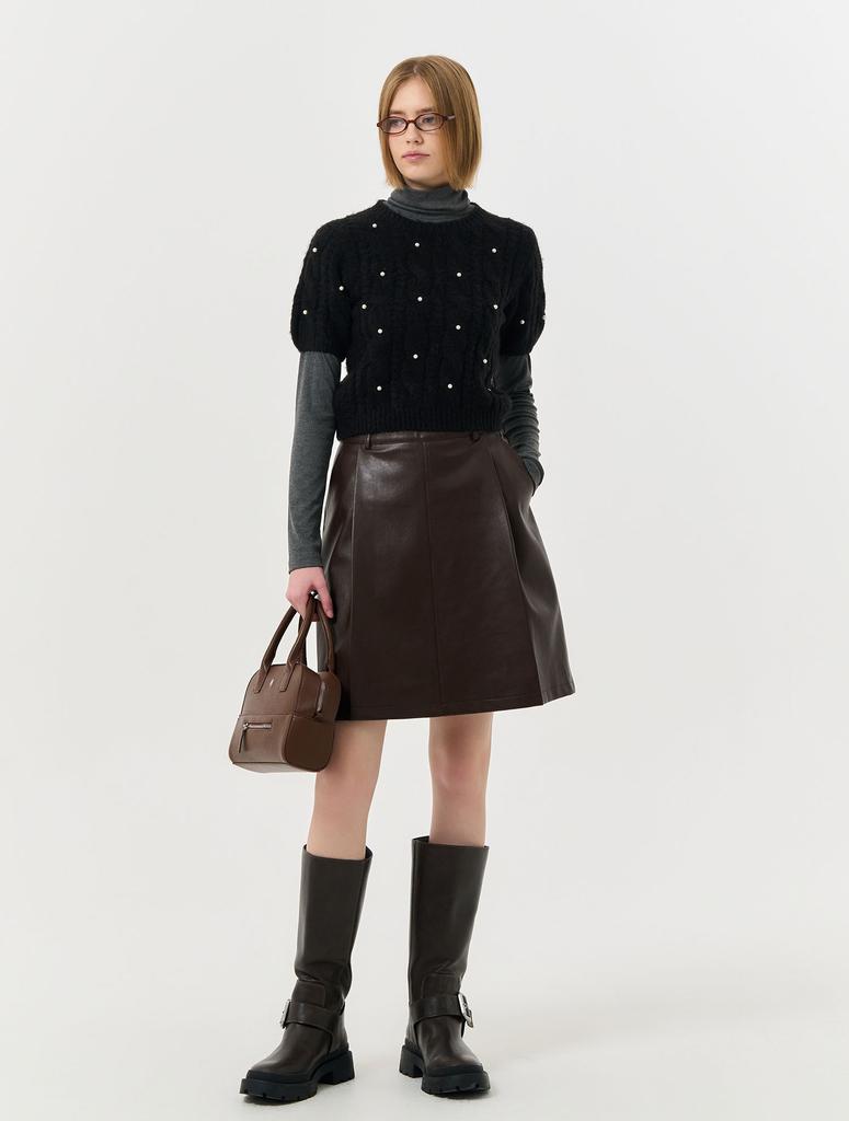 GENERALIDEA Leather Pintuck Midi Skirt [Brown] / Wbd4L13513
