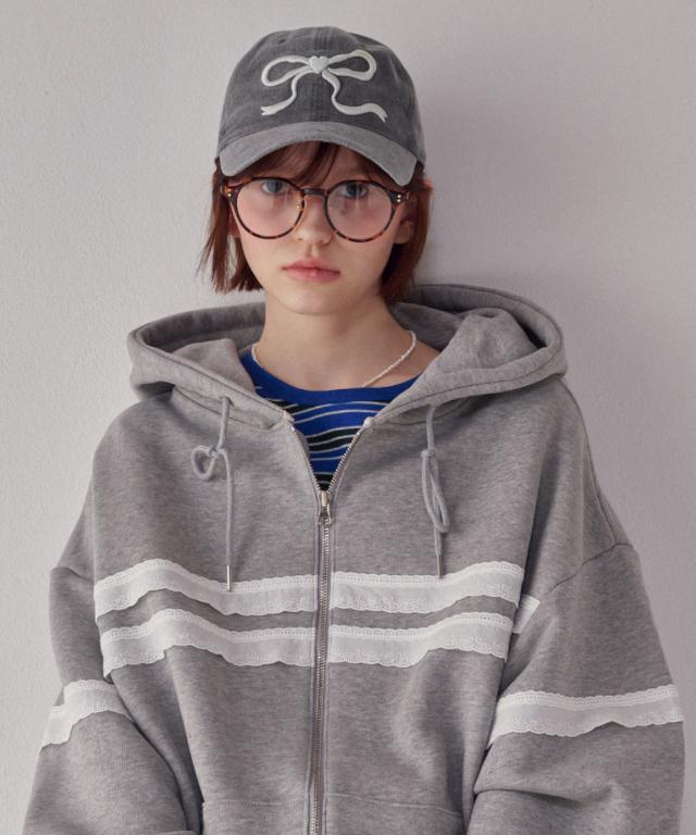 RONRON Heart Ribbon Ball Cap Charcoal Cream