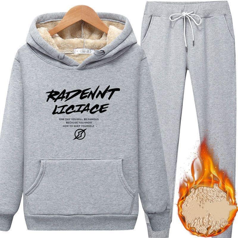 

Костюм-свитер Зимний Плюс Бархатный Утепленный С капюшоном Мужской Тренд Красивый Свободный Комплект из Теплого Овечьего Бархата S