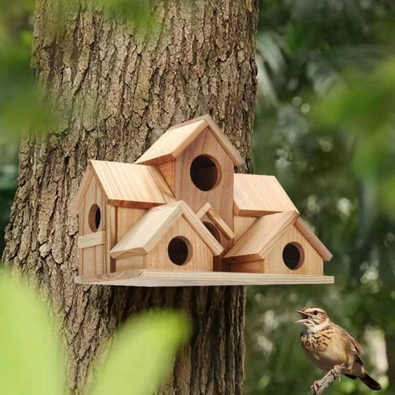 1 Stück Bienenhaus aus Holz Massivholz Haus Ornament Ländlich Außen Vogelhaus Villa Gartenanhänger Vogelfutterspender