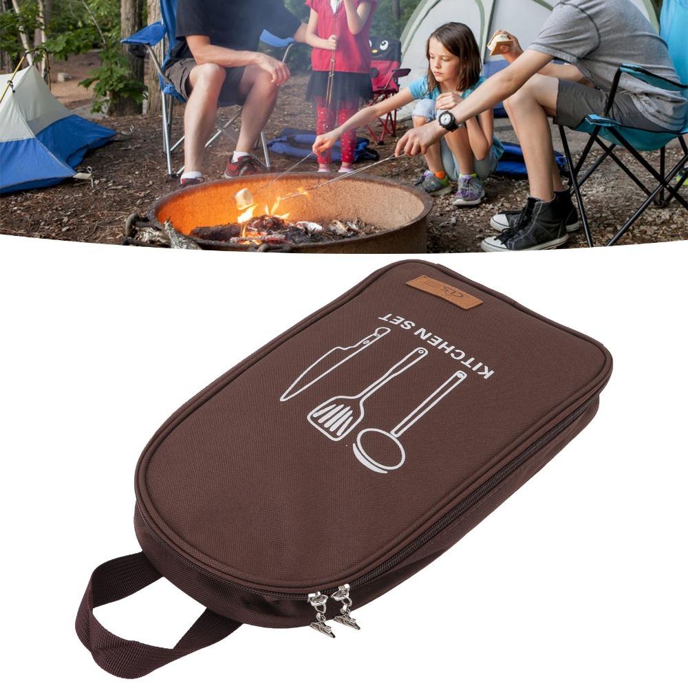 Oxford cloth Cooking Utensils Organizer Pouch Portable Camping Cookware Travel Bag  Camping Coffee Color