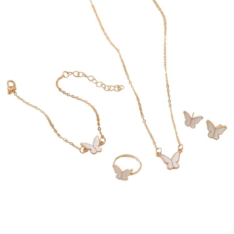 Contemporary Butterfly Necklace Bracelet Ring Earrings Jewelry Set Craftsmanship for Allergy Free Wear and Lasting Shine